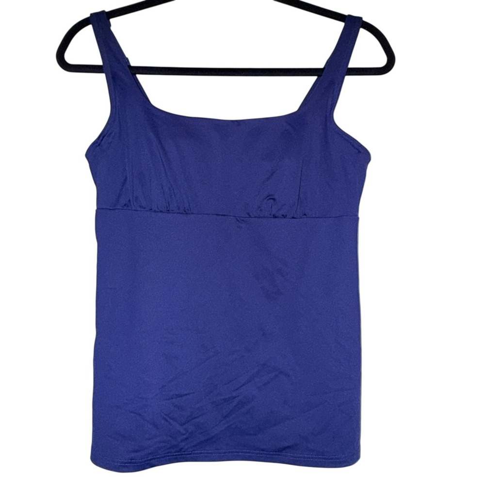 Modest Beach Vacation Lands End Blue Tankini Swim Top Size 8 Ruched Bust